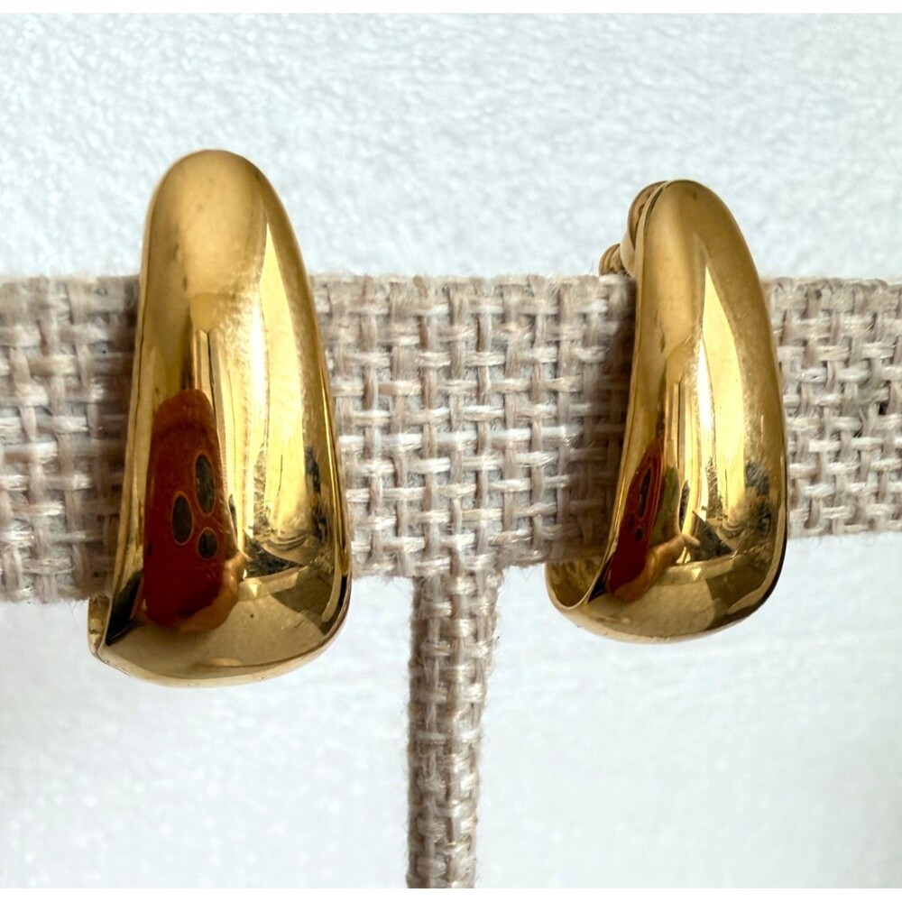 Vintage Monet Gold Tone Chunky Tapered Half Hoop Pierced Earrings